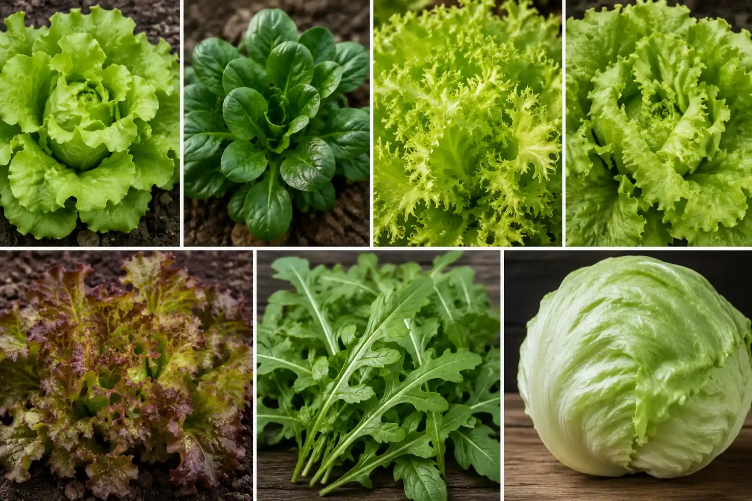 Variété de salade Top 7 niveau 82 avec différentes salades vertes comme laitue, mâche, frisée, roquette et iceberg