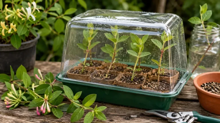 Jeunes boutures de chèvrefeuille placées sous une mini-serre pour réussir le bouturage du chèvrefeuille
